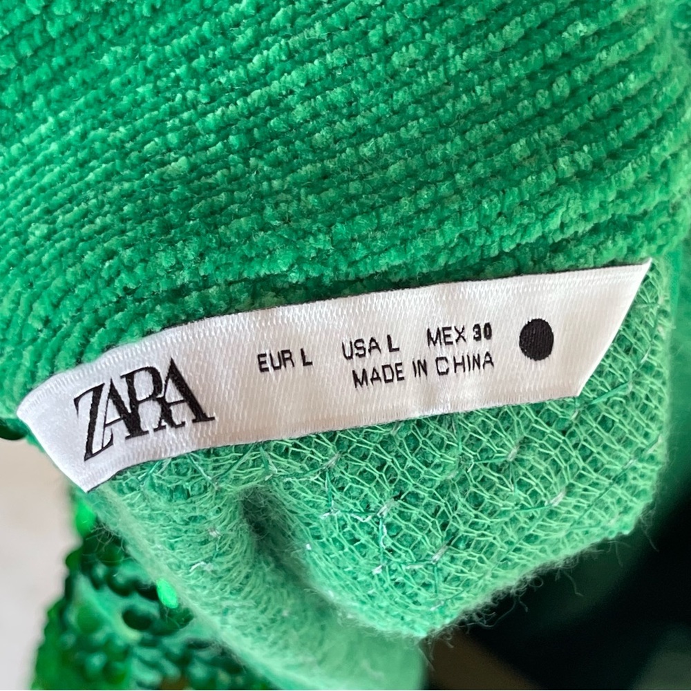 ZARA AW21 SEQUIN TOP BLOUSE GREEN Size Large - Picture 12 of 12